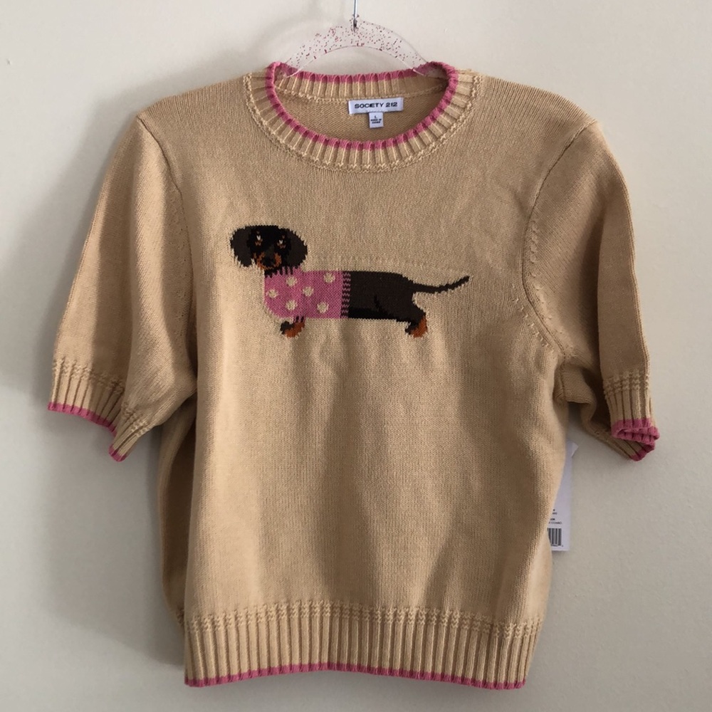 Society 212 Sweater with Pink Trim and Dachshund